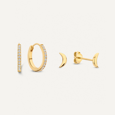 14 Karat Gold Pavé Zirconia Moon Earring Set - 1
