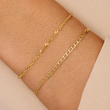 14 Karat Gold Dünnes Curb Kettenarmband - 2