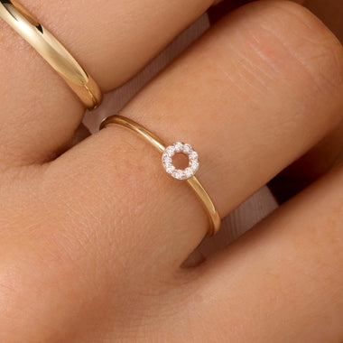 Or 14 Carats avec Diamants Bague Halo Ouverte Diamant - 2