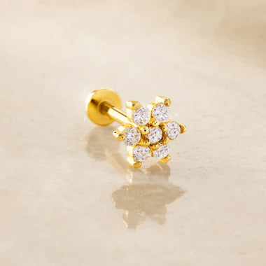 14 Karat Gold with Diamonds Diamond Flower Piercing (0.10 ct) - 3