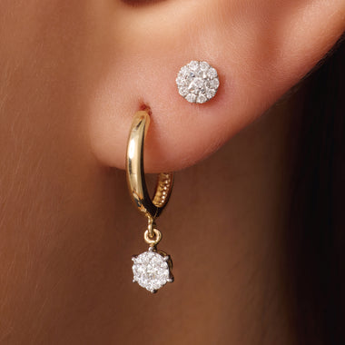 Or 14 Carats avec Diamants Clous d'Oreilles Halo Diamant - 4