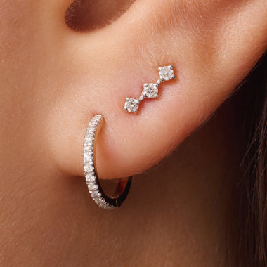 Or 14 Carats avec Diamants Clous d'Oreilles Courbe Trinity Diamant - 4