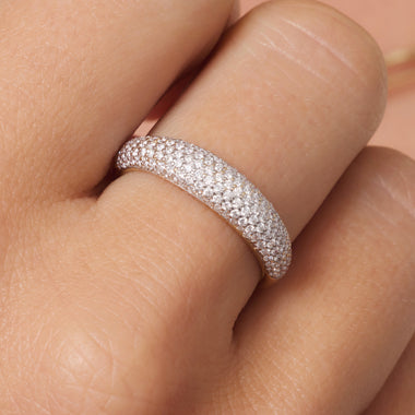 14 Karaat Goud met Diamanten Pavé Diamant Dome Ring - 2