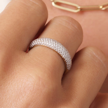 14 Karaat Goud met Diamanten Pavé Diamant Dome Ring - 3