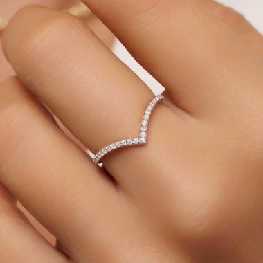 Or 14 Carats avec Diamants Bague Wishbone Diamant (0.11 ct) - 2