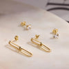 Or 14 Carats Boucles d'Oreilles Double Pendantes Trombone - 8