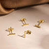 14 Karat Gold Diamond Cut Bar Studs - 8