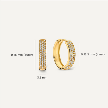 14 Karat Gold Pavé Cubic Zirconia Bold Small Hoops (15mm) - 6