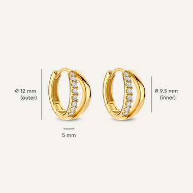 585er Gold Pavé Zirkonia Doppel Huggie Hoops (12mm) - 6