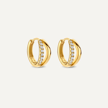 14 Karat Gold Pavé Cubic Zirconia Double Huggie Hoops (12mm) - 1