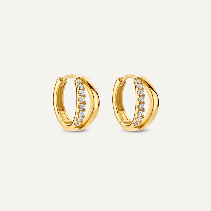 Pavé Cubic Zirconia Double Huggie Hoops (12mm)