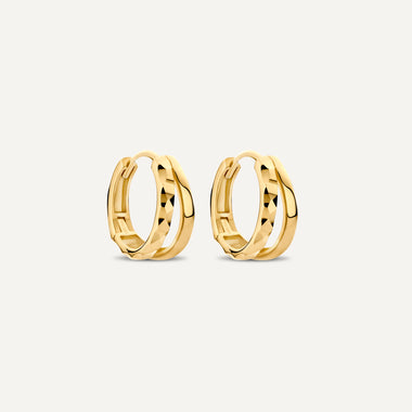 14 Karat Gold Hammered Double Huggie Hoops (12mm) - 1