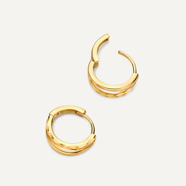 14 Karat Gold Hammered Double Huggie Hoops (12mm) - 5