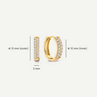 14 Karat Gold Sparkling Pavé Cubic Zirconia Huggie Hoops (15mm) - 6