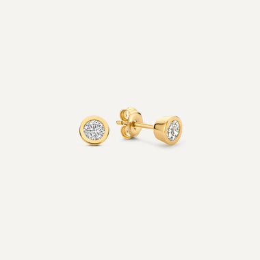 14 Karat Gold Bezel Set Cubic Zirconia Studs - 1