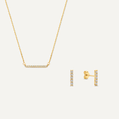 585er Gold Pavé Zirkonia Bar Set - 1