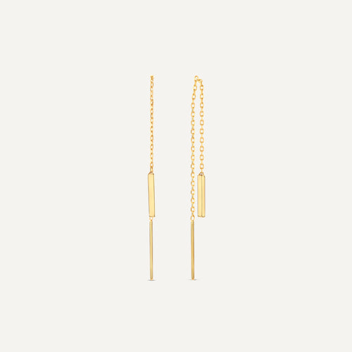 14 Karat Gold Bar Pull Through Drop Earrings