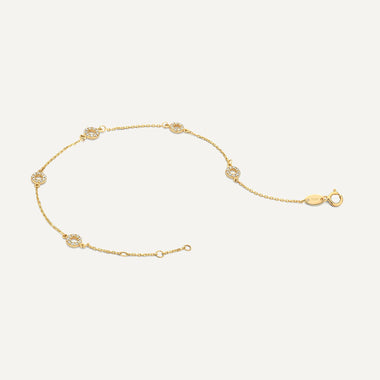 14 Karat Gold Stationed Pavé Cubic Zirconia Halo Bracelet - 6