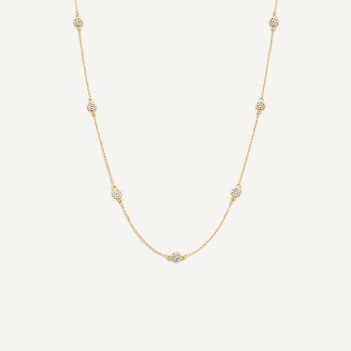 14 Karat Gold Stationed Bezel Set Cubic Zirconia Necklace