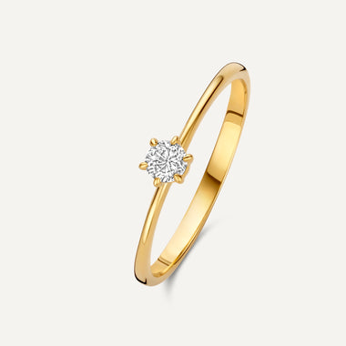 14 Karaat Goud met Diamant Six Prong Diamant Solitair Ring (0.15 ct) - 1