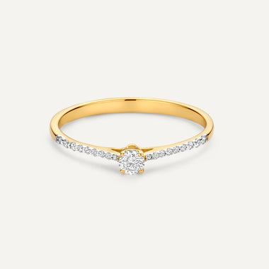 585er Gold mit Diamanten Four Prong Diamant Solitär Pavé Tapered Ring - 5