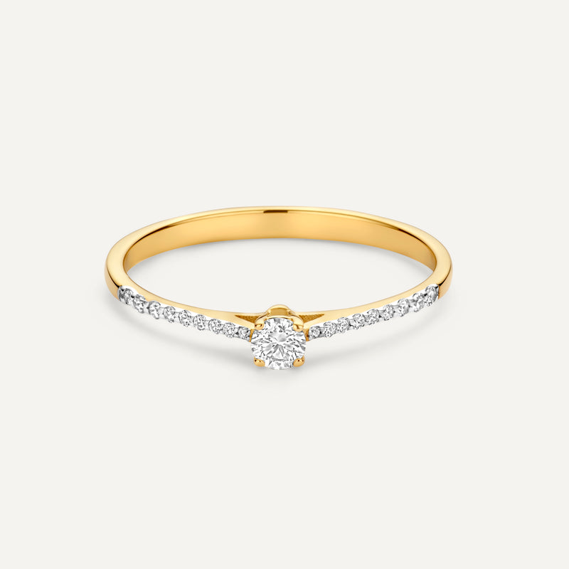 Four Prong Diamant Solitär Pavé Tapered Ring