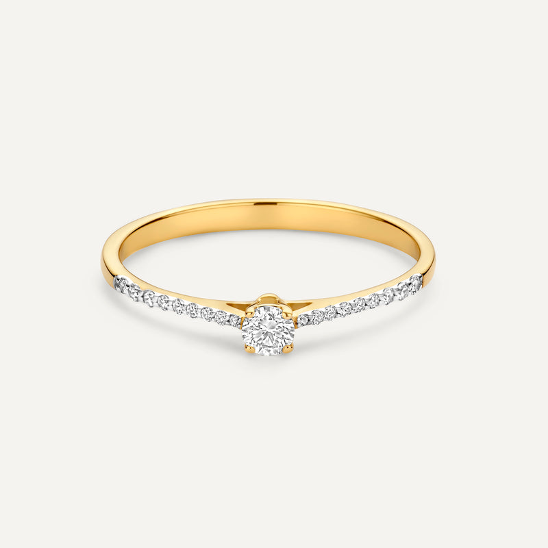 Bague Solitaire Conique Diamant Four Prong Pavé (0.19 ct)