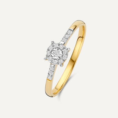 14 Karat Gold with Diamonds Pavé Four Prong Diamond Halo Ring - 1