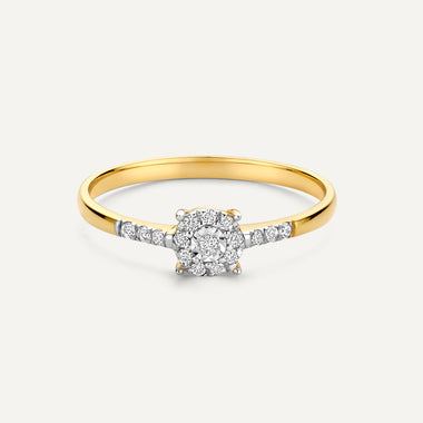 Or 14 Carats avec Diamants Bague Halo Diamant Four Prong Pavé (0.10 ct) - 6