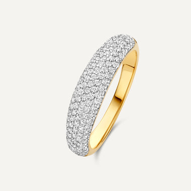 14 Karaat Goud met Diamanten Pavé Diamant Dome Ring - 1