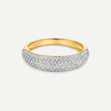 14 Karaat Goud met Diamanten Pavé Diamant Dome Ring - 6