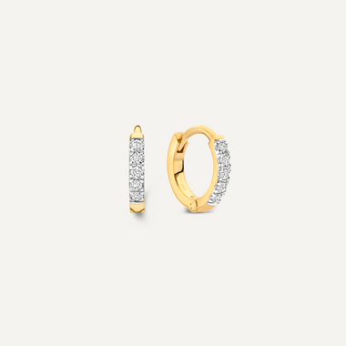 14 Karat Gold Pavé Diamond Mini Huggie Hoops (8mm) - 1