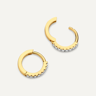 585er Gold mit Diamanten Pavé Diamant Kleine Huggie Hoops (10mm) (0.06 ct) - 5