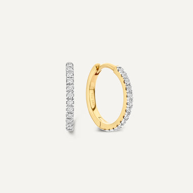 585er Gold mit Diamanten Pavé Diamant Huggie Hoops (12mm) (0.12 ct) - 1