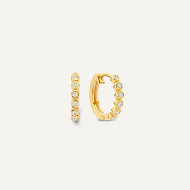 14 Karat Gold Bezel Set Diamant Huggie Hoops (12mm) - 1