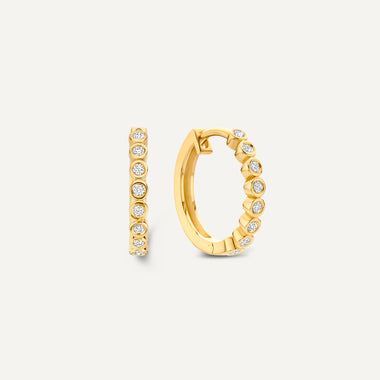 14 Karat Gold Bezel Set Diamant Kleine Hoops (15mm) - 1