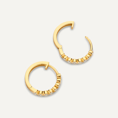 14 Karat Gold Bezel Set Diamant Kleine Hoops (15mm) - 4