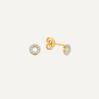 14 Karat Gold Diamant Open Halo Oorknopjes - 1