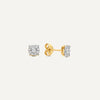 Or 14 Carats avec Diamants Clous d'Oreilles Halo Diamant Four Prong - 1