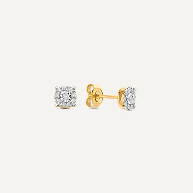 Or 14 Carats avec Diamants Clous d'Oreilles Halo Diamant Four Prong - 1