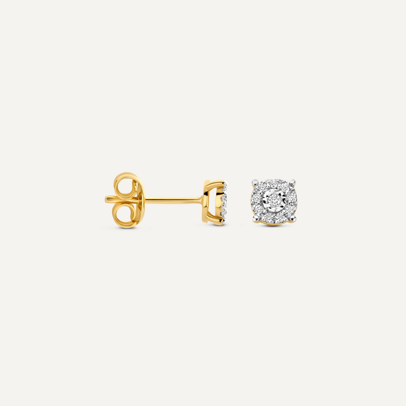 Clous d'Oreilles Halo Diamant Four Prong