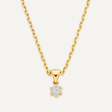 Or 14 Carats avec Diamant Collier Pendentif Six Prong Lié Diamant (0.05 ct) - 6