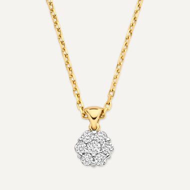 14 Karat Gold with Diamonds Diamond Cluster Linked Pendant Necklace - 5